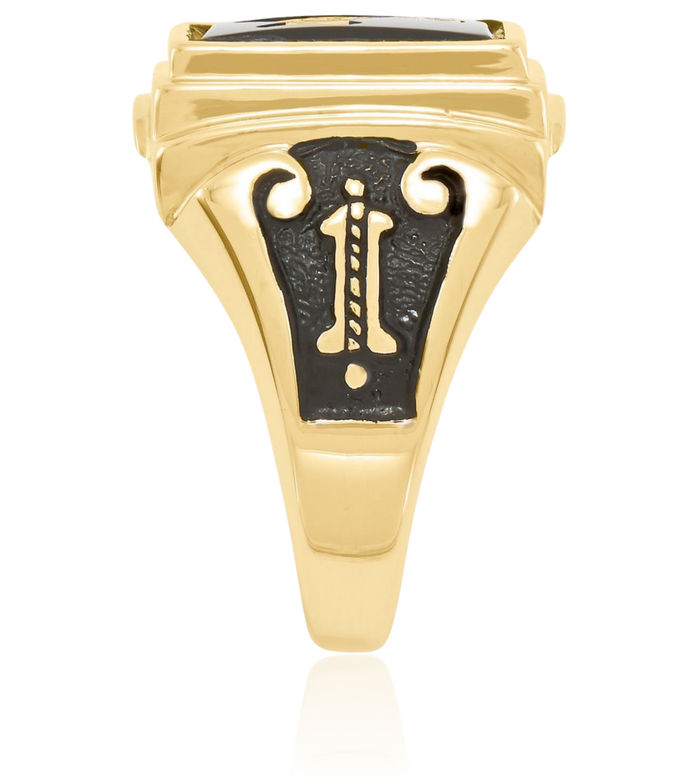 10K Solid Yellow Gold Mens Black Onyx Master Mason Signet Freemason Masonic Ring