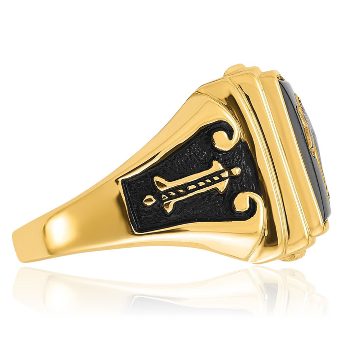 10K Solid Yellow Gold Mens Black Onyx Master Mason Signet Freemason Masonic Ring