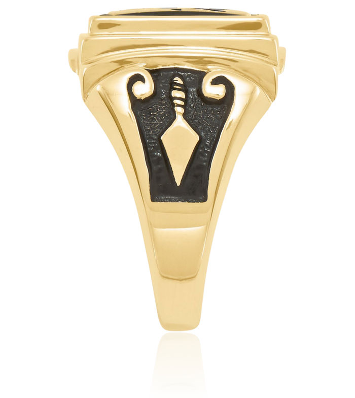 10K Solid Yellow Gold Mens Black Onyx Master Mason Signet Freemason Masonic Ring