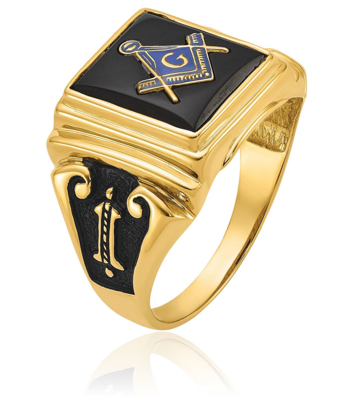 10K Solid Yellow Gold Mens Black Onyx Master Mason Signet Freemason Masonic Ring