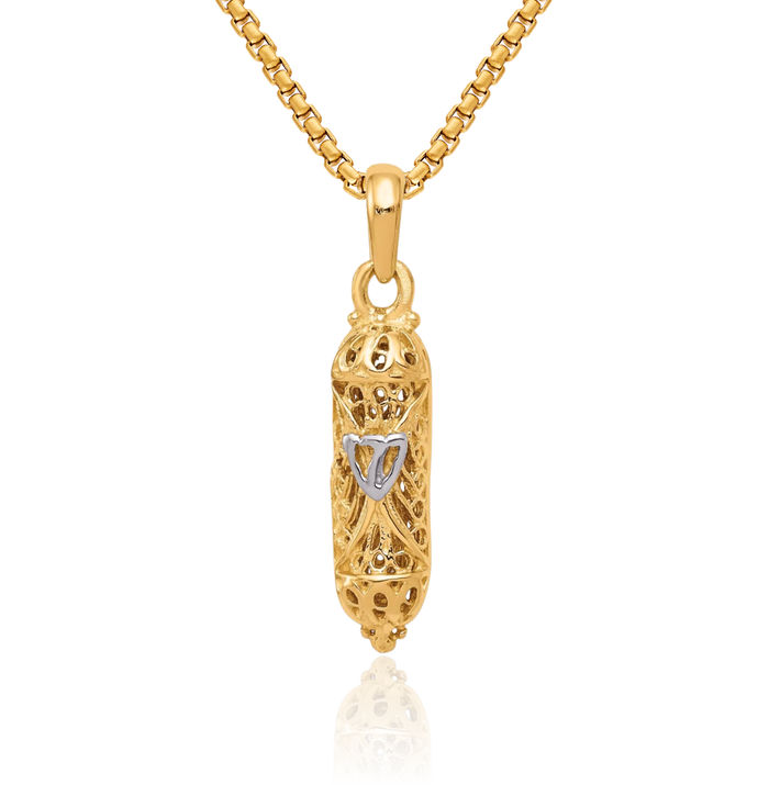 10K Solid Yellow Gold Mezuzah Scroll Prayer Jewish Shin Letter Necklace Judaica Religious Chain Pendant Israel Charm