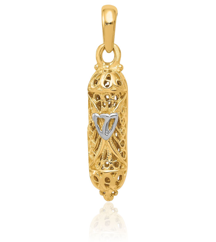 10K Solid Yellow Gold Mezuzah Scroll Prayer Jewish Shin Letter Necklace Judaica Religious Chain Pendant Israel Charm