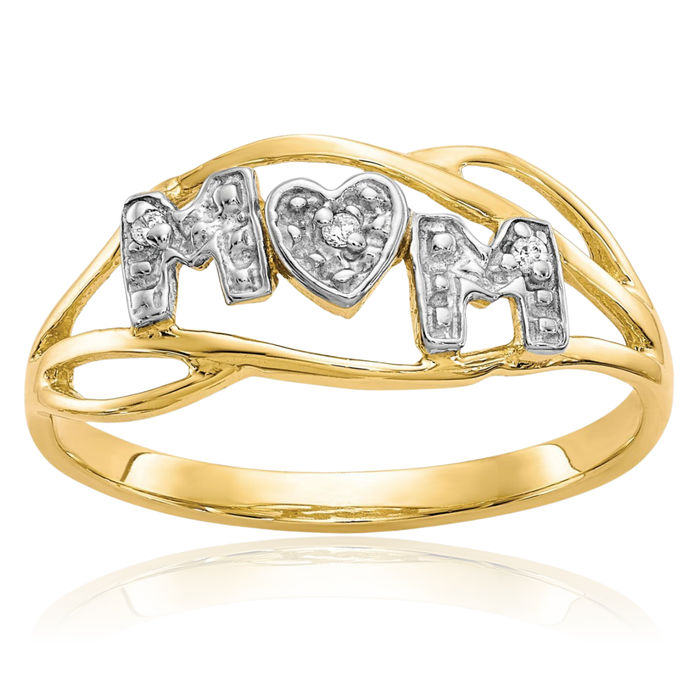 10K Solid Yellow Gold Mom Cubic Zirconia CZ Ring