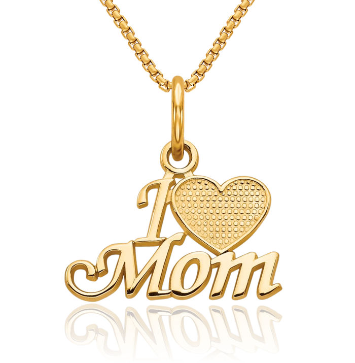 10K Solid Yellow Gold Mom Necklace Mama Charm Mother Pendant