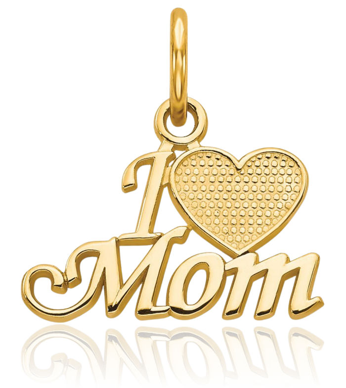 10K Solid Yellow Gold Mom Necklace Mama Charm Mother Pendant