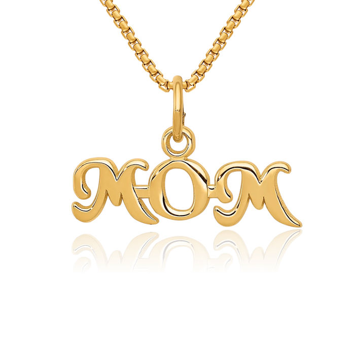 10K Solid Yellow Gold Mom Necklace Mama Charm Mother Pendant