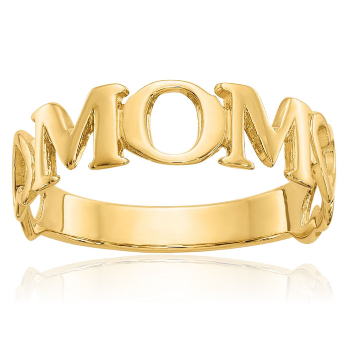 10K Solid Yellow Gold Mom Ring