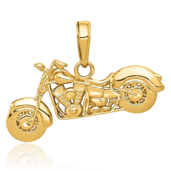 10K Solid Yellow Gold Motorcycle Bike Necklace Chain Pendant Charm