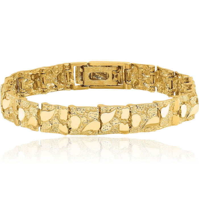 10K Solid Yellow Gold Chunky Nugget Chain Bracelet