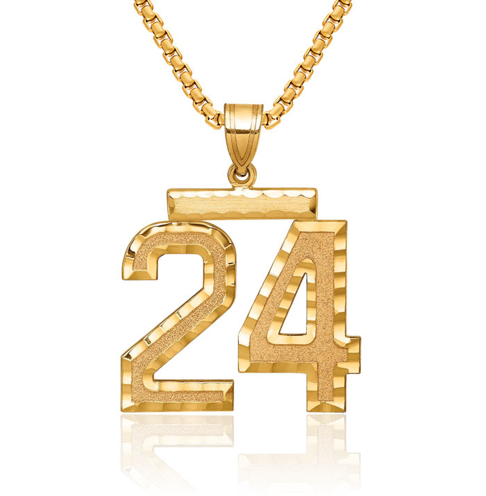 10K Solid Yellow Gold Number 24 Necklace Chain Pendant Charm