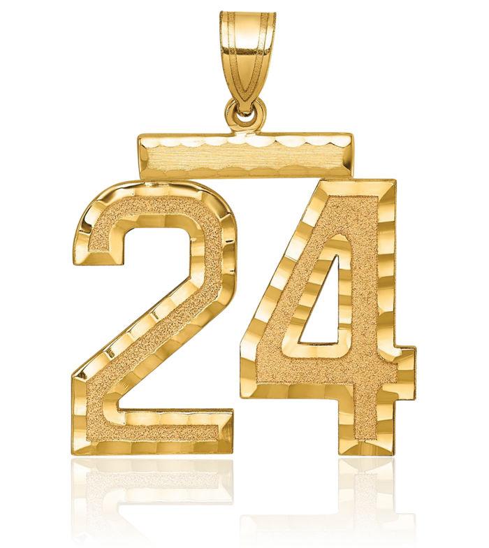 10K Solid Yellow Gold Number 24 Necklace Chain Pendant Charm