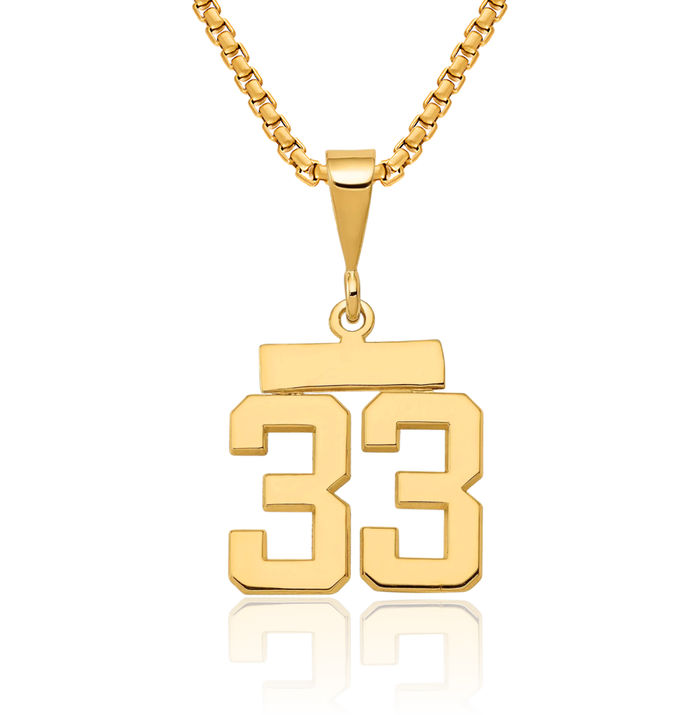 10K Solid Yellow Gold Number 33 Necklace Chain Pendant Charm