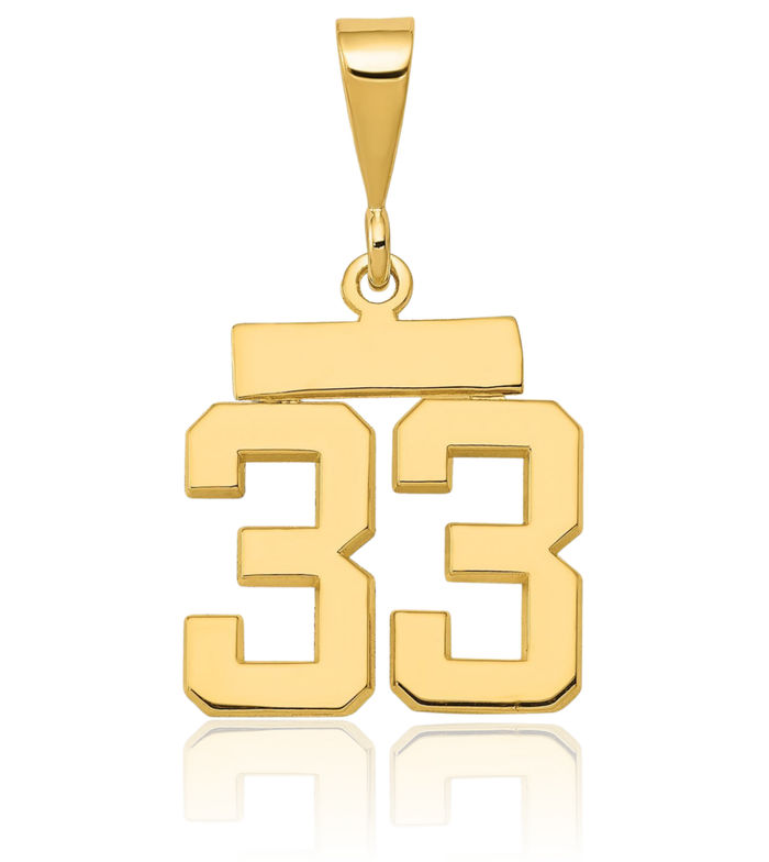 10K Solid Yellow Gold Number 33 Necklace Chain Pendant Charm