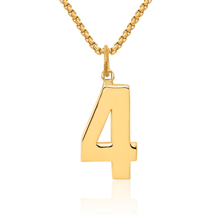 10K Solid Yellow Gold Number 4 Necklace Chain Pendant Charm