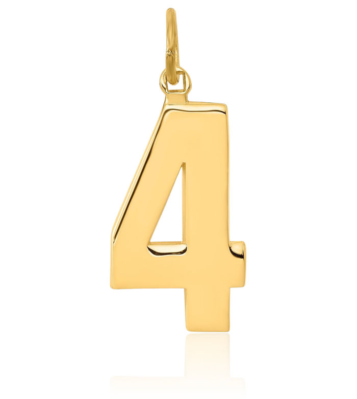 10K Solid Yellow Gold Number 4 Necklace Chain Pendant Charm