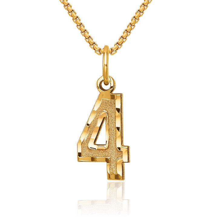 10K Solid Yellow Gold Number 4 Necklace Chain Pendant Charm