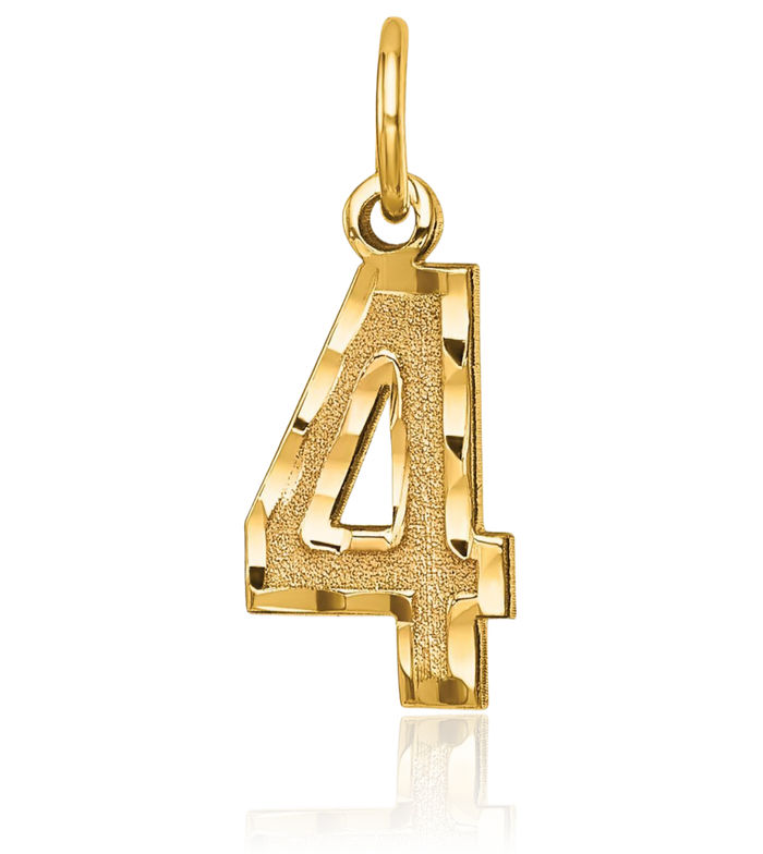 10K Solid Yellow Gold Number 4 Necklace Chain Pendant Charm