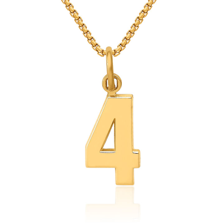 10K Solid Yellow Gold Number 4 Necklace Chain Pendant Charm