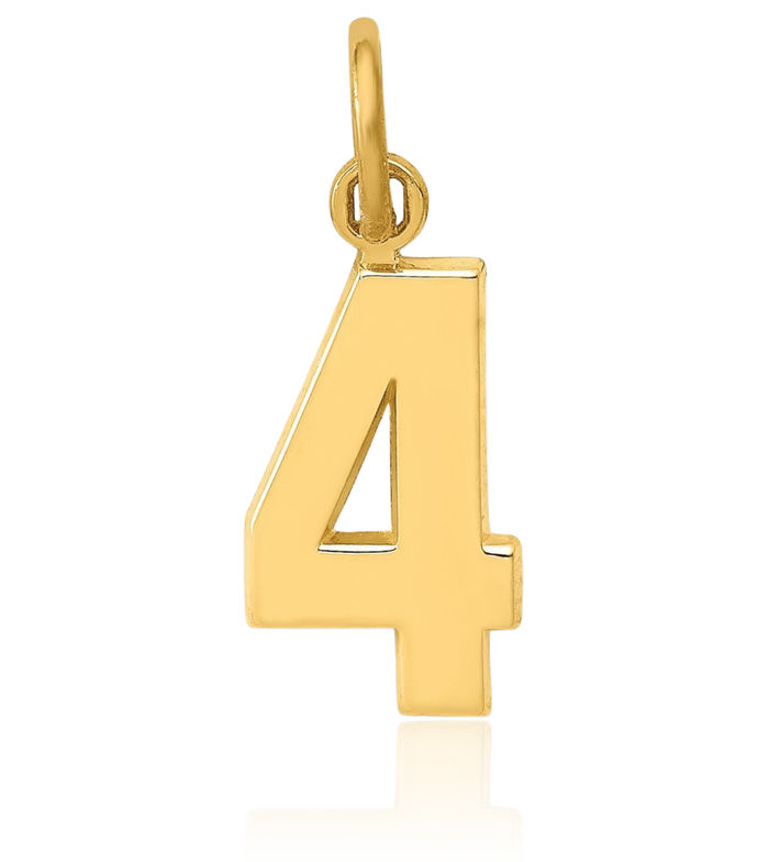 10K Solid Yellow Gold Number 4 Necklace Chain Pendant Charm