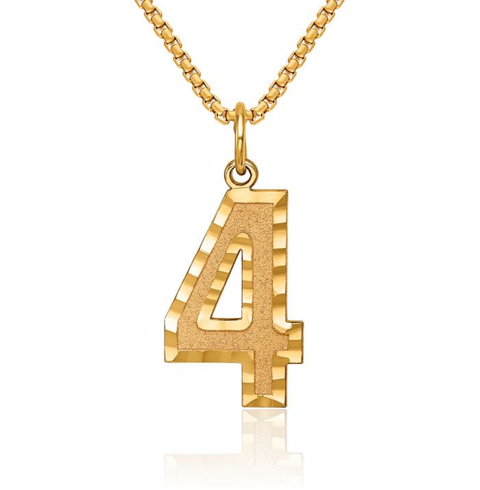 10K Solid Yellow Gold Number 4 Necklace Chain Pendant Charm