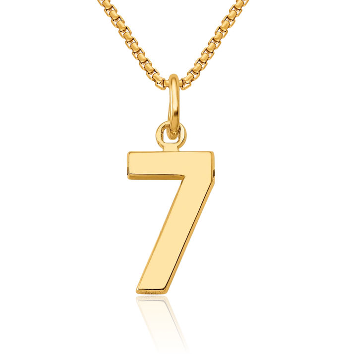 10K Solid Yellow Gold Number 7 Necklace Chain Pendant Charm