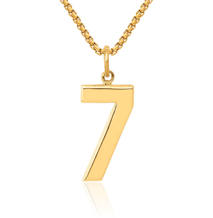 10K Solid Yellow Gold Number 7 Necklace Chain Pendant Charm