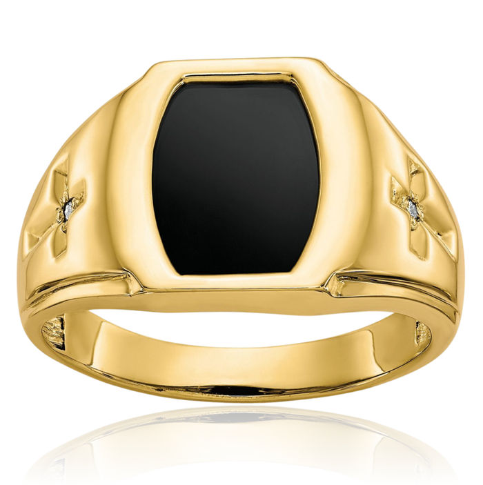 10k Yellow Gold Onyx .01ct. Diamond Mens Cross Ring Man Fine Jewelry For Dad Mens Gifts For Him