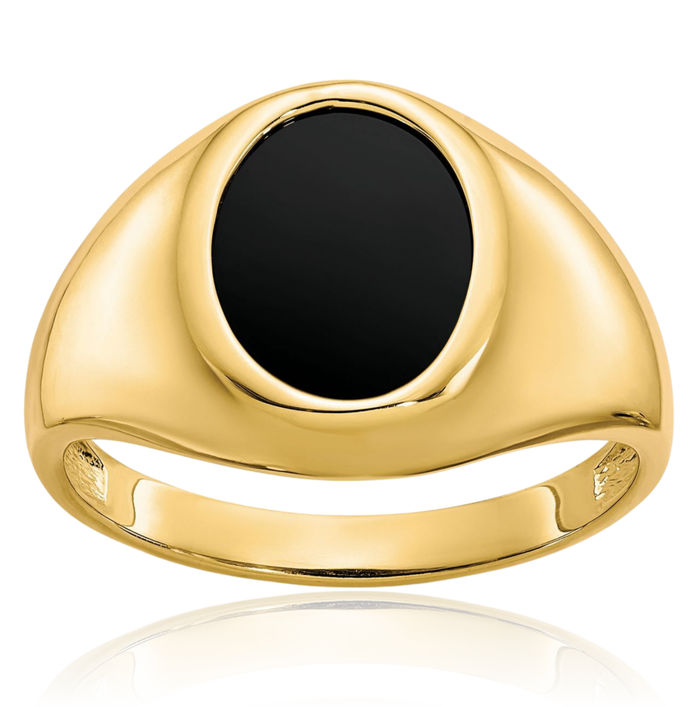 10K Solid Yellow Gold Black Onyx Mens Ring