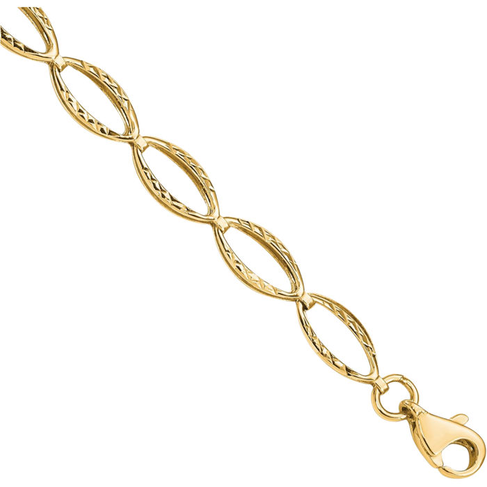 10K Solid Yellow Gold Oval Cable Rolo Link Chain Bracelet