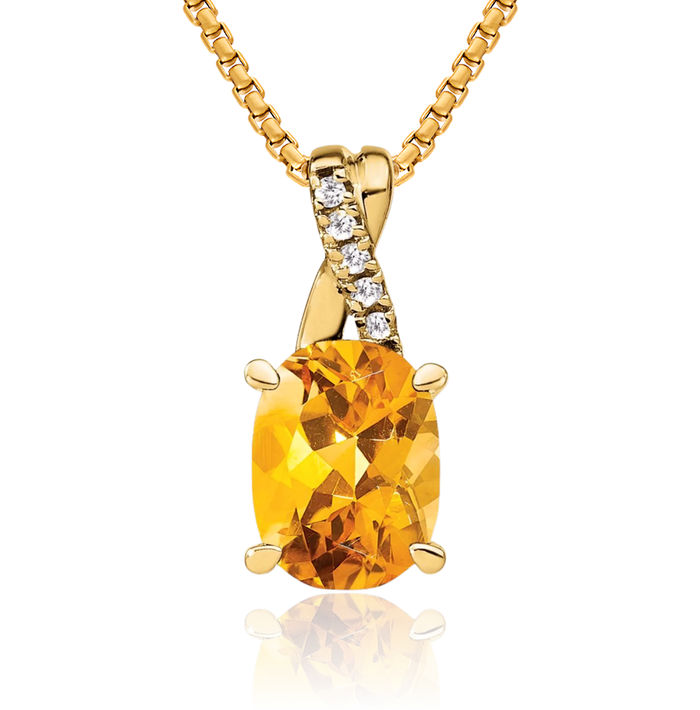 10K Solid Yellow Gold Oval Orange Citrine Diamond Necklace Charm Gemstone Pendant November Birthstone Jewelry