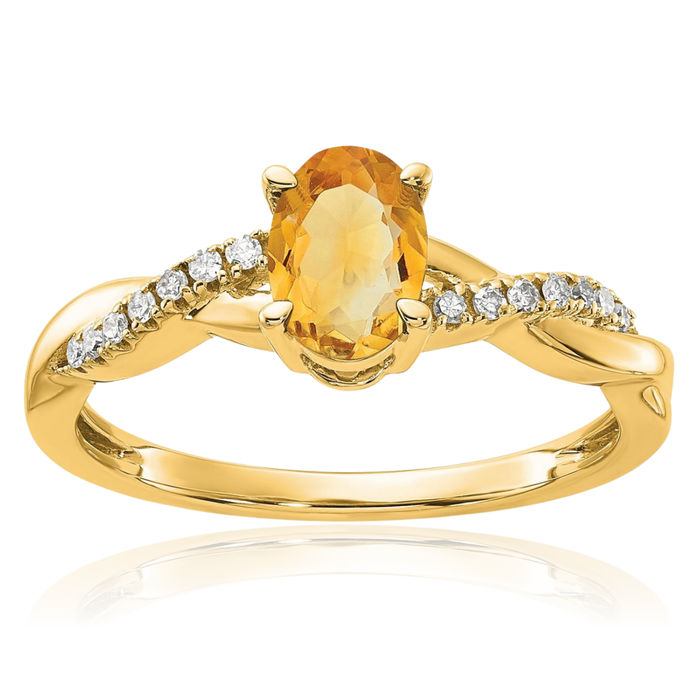 10K Solid Yellow Gold Oval Orange Citrine Diamond Ring Gemstone Band November Birthstone Jewelry