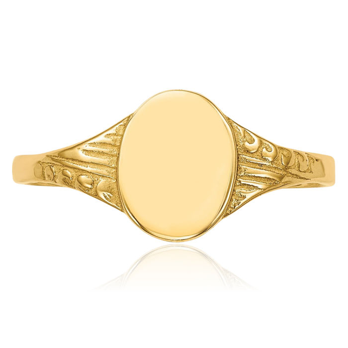 10K Solid Yellow Gold Oval Custom Engraved Signet Ring Handmade Personalized Monogram Initial Letter Band