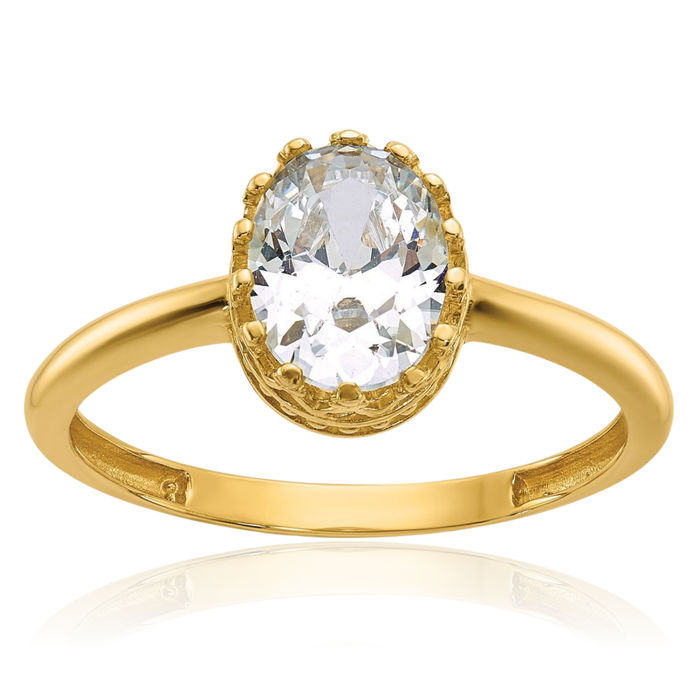 10K Solid Yellow Gold Oval Cubic Zirconia CZ Engagement Ring