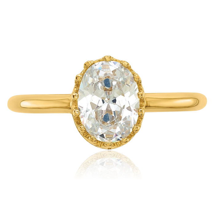 10K Solid Yellow Gold Oval Cubic Zirconia CZ Engagement Ring