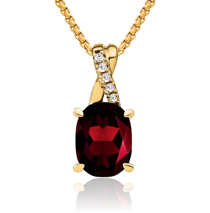 10K Solid Yellow Gold Oval Red Garnet Diamond Necklace Charm Gemstone Pendant January Birthstone Jewelry