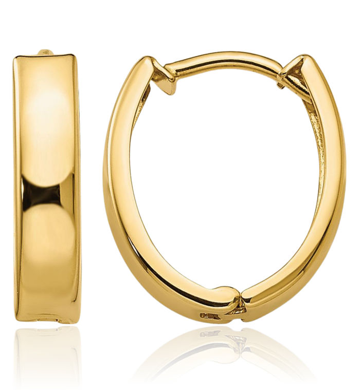 10K Solid Yellow Gold Oval Huggie Small Hoop Earrings