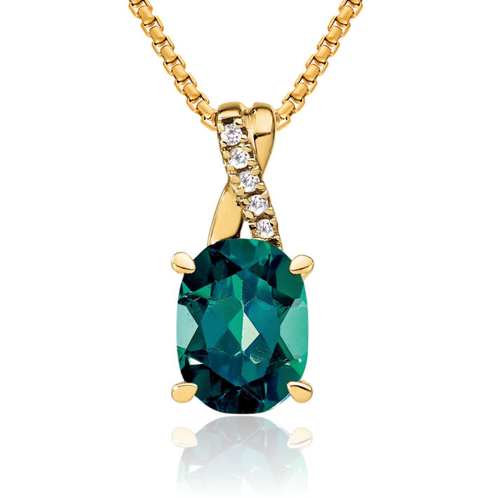 10K Solid Yellow Gold Oval Lab Alexandrite Diamond Necklace Charm Gemstone Pendant June Birthstone Jewelry