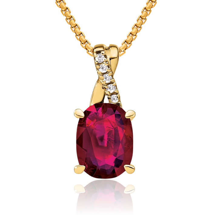 10K Solid Yellow Gold Oval Lab Red Ruby Diamond Necklace Charm Gemstone Pendant July Birthstone Jewelry