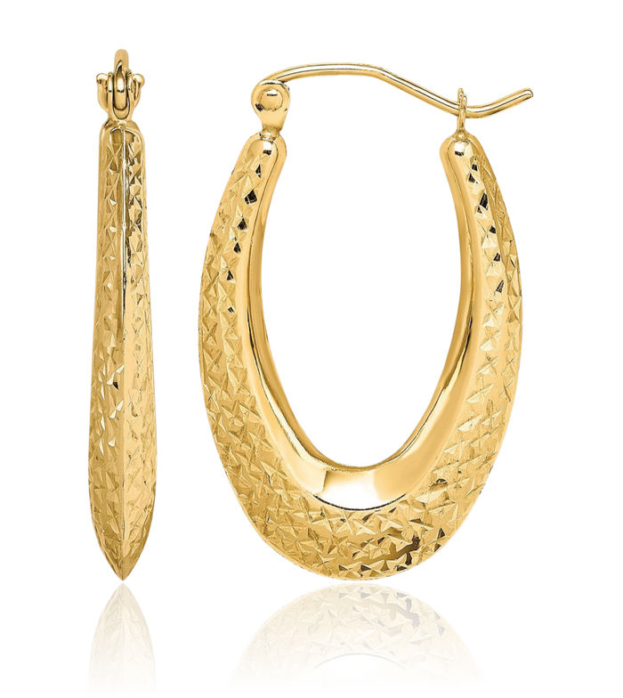 10K Solid Yellow Gold Oval Medium Hoop Earrings