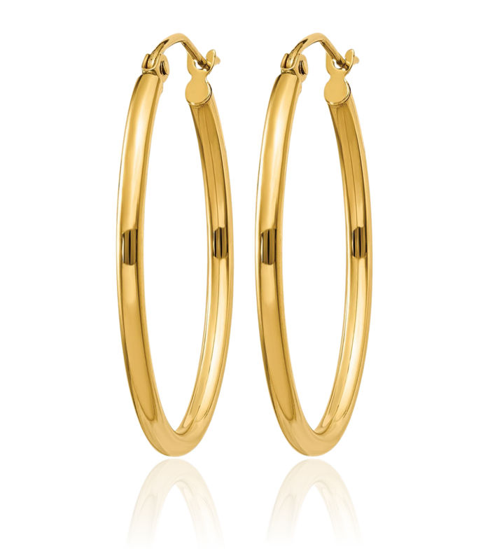 10K Solid Yellow Gold Oval Medium Hoop Earrings