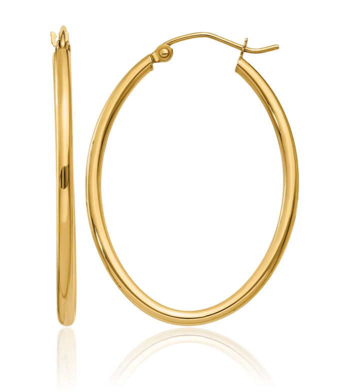 10K Solid Yellow Gold Oval Medium Hoop Earrings