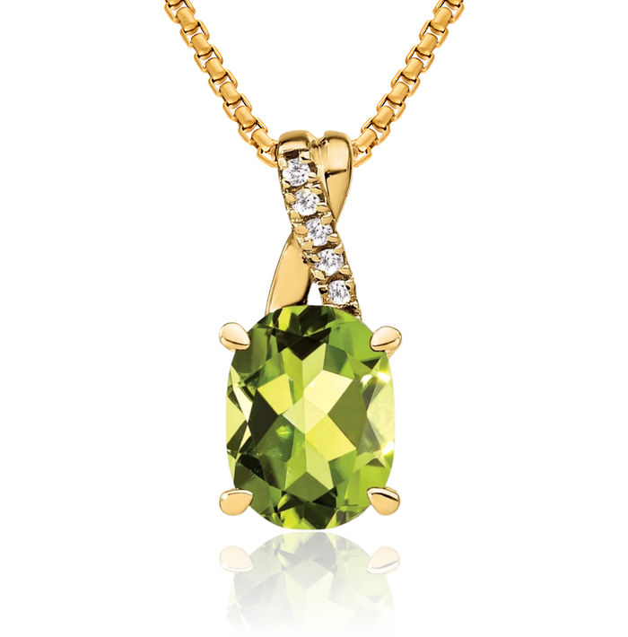 10K Solid Yellow Gold Oval Green Peridot Diamond Necklace Charm Gemstone Pendant August Birthstone Jewelry