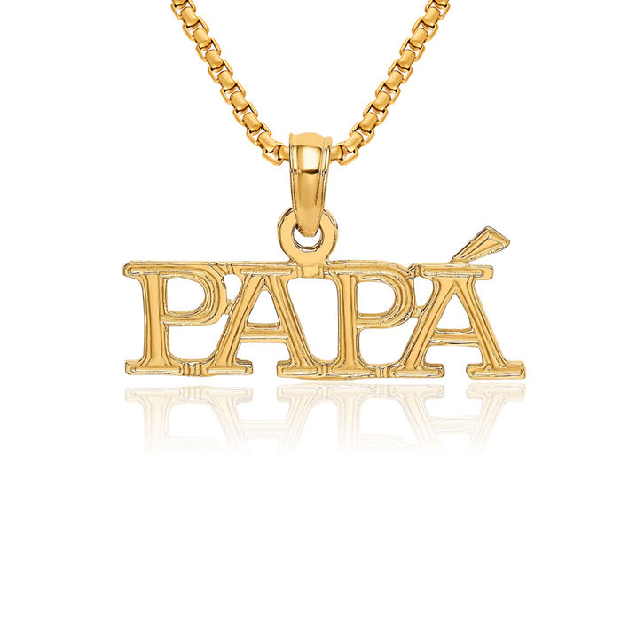 10K Solid Yellow Gold Papa Necklace Chain Pendant Charm