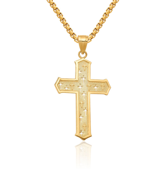 10K Solid Yellow Gold Passion Holy Cross Necklace Religious Chain Pendant Jesus Christ Charm