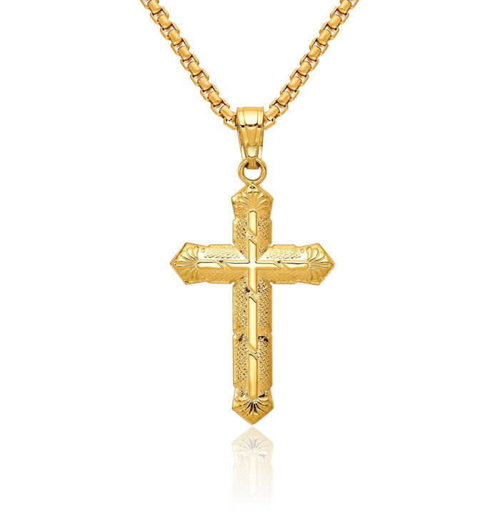 10K Solid Yellow Gold Passion Holy Cross Necklace Religious Chain Pendant Jesus Christ Charm