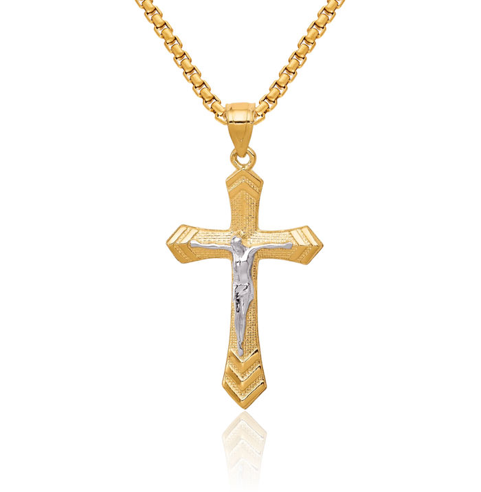 10K Solid Yellow Gold Passion Lord Jesus Christ Crucifix Holy Cross Necklace Religious Chain Pendant Charm