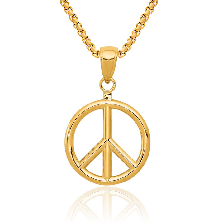 10K Solid Yellow Gold Peace Sign Inspirational Symbol Necklace Chain Pendant Charm