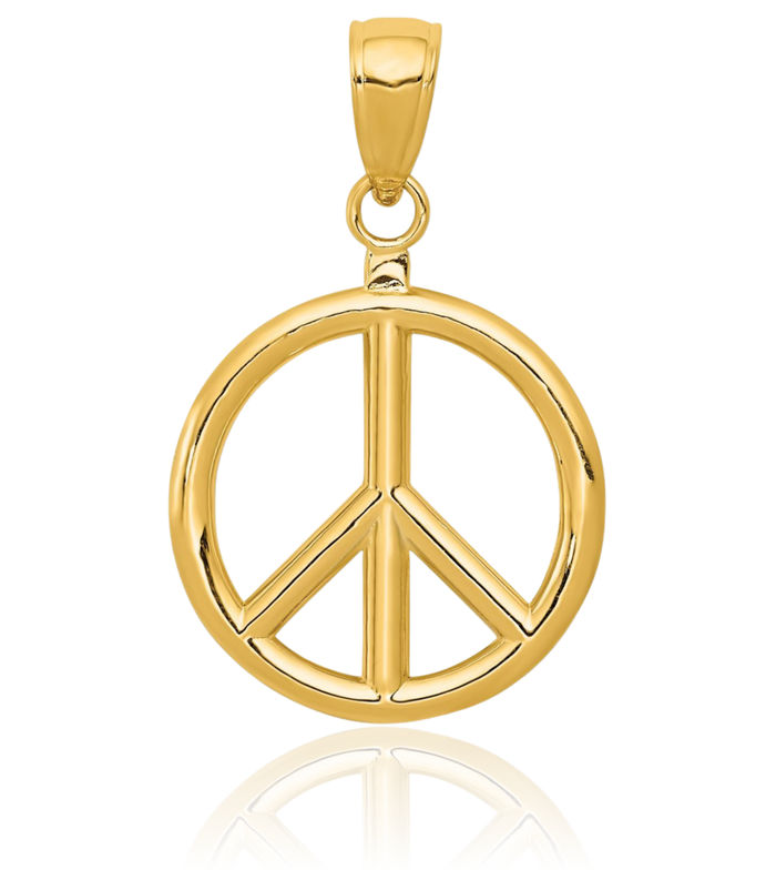 10K Solid Yellow Gold Peace Sign Inspirational Symbol Necklace Chain Pendant Charm