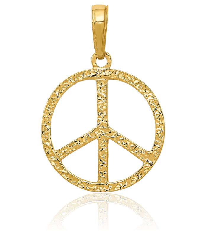 10K Solid Yellow Gold Peace Sign Inspirational Symbol Necklace Chain Pendant Charm