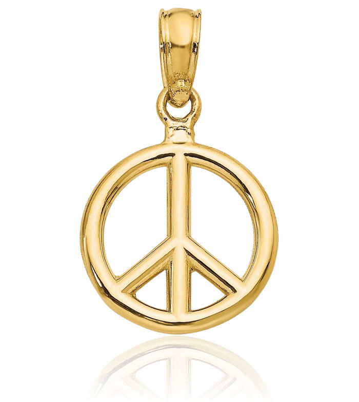 10K Solid Yellow Gold Peace Sign Inspirational Symbol Necklace Chain Pendant Charm